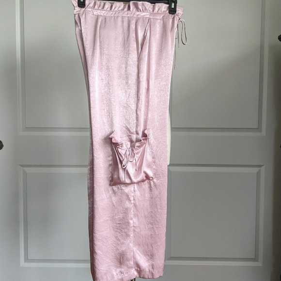 Jonathan Simkhai Intermix Pants Satin Lounge Wide Leg Crop Zip Fly Purple M NWT - Picture 3 of 15